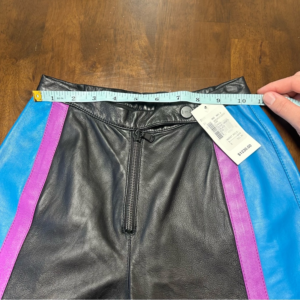 NWT ARTICA-ARBOX Blue and Purple Colorblock Leather Bike Shorts Size 0 - Picture 13 of 15